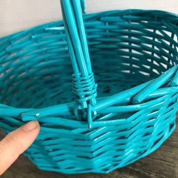 Bright Blue Woven Basket with Handle - Picture 3 of 11